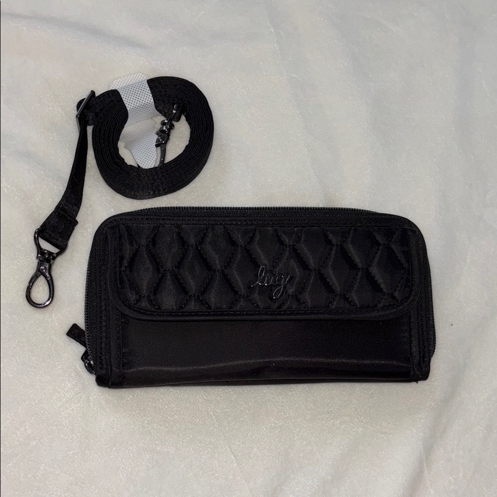 Black Quilted Wallet with Strap